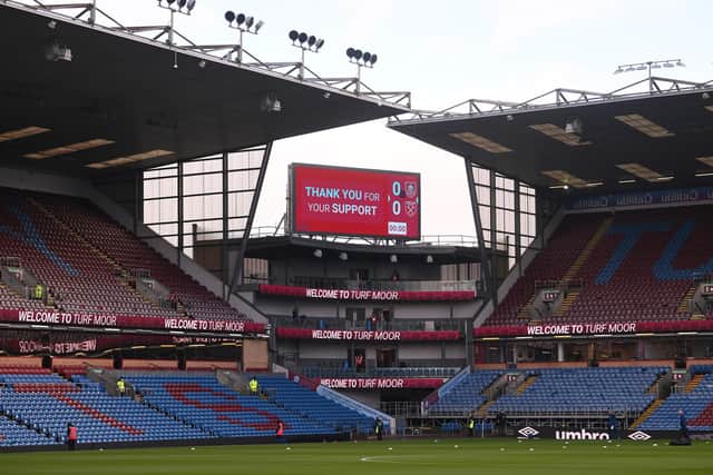 General view inside the stadium ahead of the Premier League match between Burnley and West Ham United at Turf Moor on December 12, 2021 in Burnley, England.