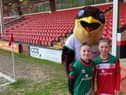 Best friends forever Hughie and Freddie pictured with Walsall mascot Swifty