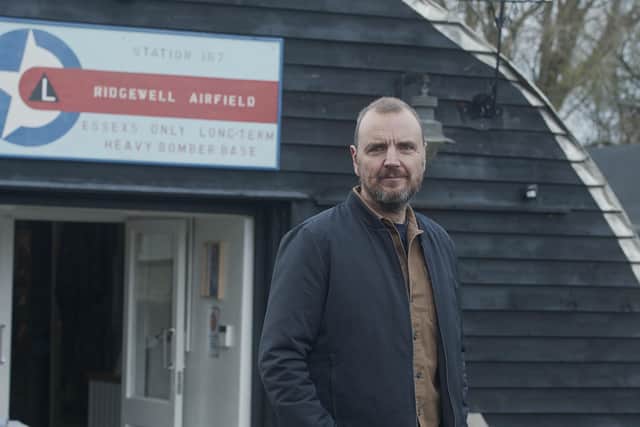 John Everiss, who lives in Whittle-le-Woods, at Ridgewell Airfield in Essex