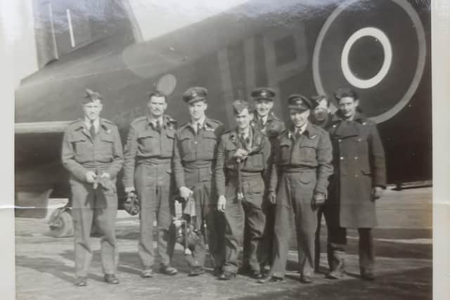 Stan with his crew taken in early 1943 stood in front of their Short Stirling bomber at RAF Ridgewell, Essex