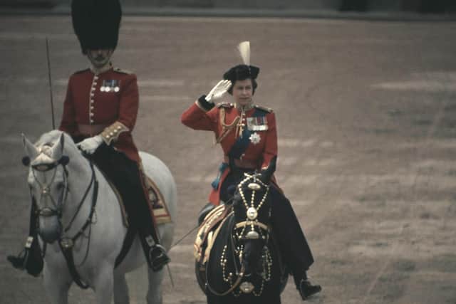 Queen Elizabeth II at Horse Guards Parade - in 1981 she was shot at while carrying out this royal duty (photo: Steve Wood/Daily Express/Hulton Archive/Getty Images)