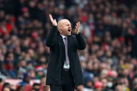 Sean Dyche, Manager of Burnley reacts during the Premier League match between Arsenal and Burnley at Emirates Stadium on January 23, 2022 in London, England.