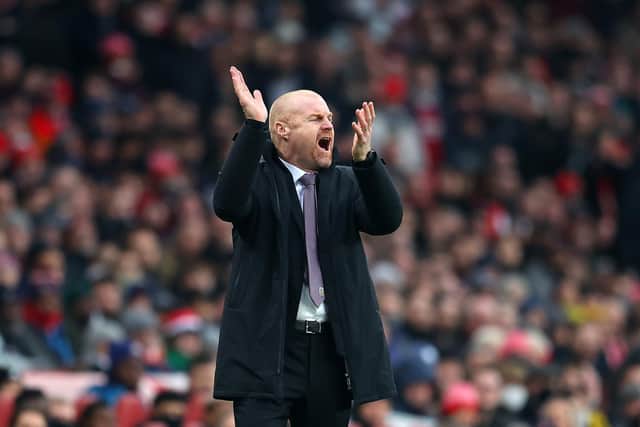 Sean Dyche, Manager of Burnley reacts during the Premier League match between Arsenal and Burnley at Emirates Stadium on January 23, 2022 in London, England.