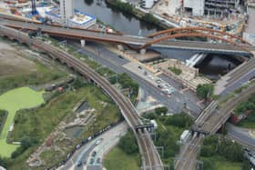 Passengers are being advised about changes to weekend journeys between Bolton and Manchester while Network Rail improves the railway. Picture shows Ordsall Lane and comes courtesy of Network Rail air operations
