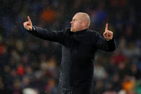 Sean Dyche, Manager of Burnley reacts during the Premier League match between Burnley and Watford at Turf Moor on February 05, 2022 in Burnley, England.