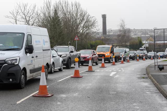 Traffic queued at the Gannow roundabout in Burnley