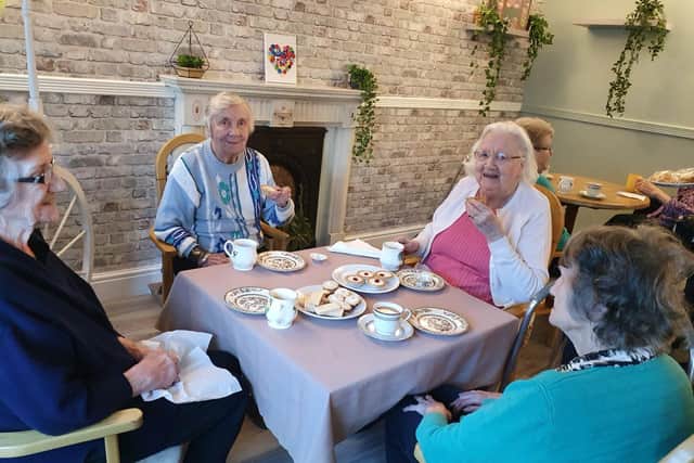 It's tea for four at the Memory Lane tea rooms at Chatburn's Manor House nursing home