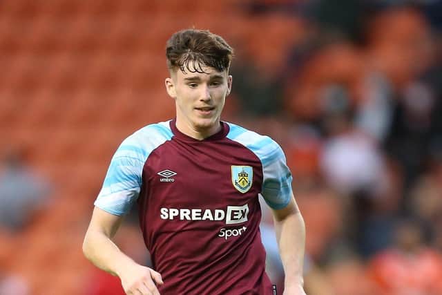 Lewis Richardson of Burnley in action during the Pre-Season Friendly match between Blackpool and Burnley at Bloomfield Road on July 27, 2021 in Blackpool, England.