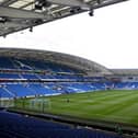 A general view inside the stadium prior to the Premier League match between Brighton & Hove Albion and Manchester City at American Express Community Stadium on October 23, 2021 in Brighton, England.