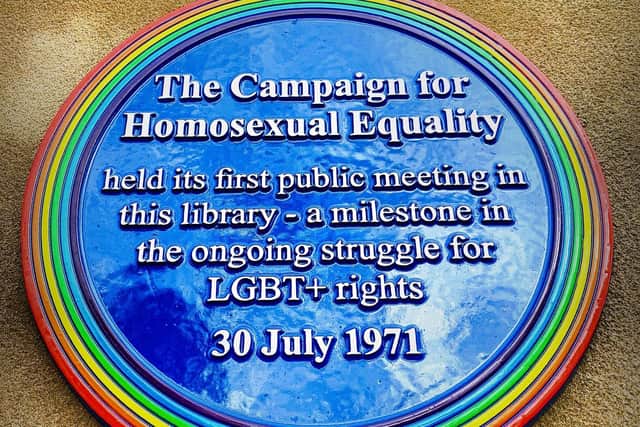 2021 marked the 50th anniversary of the first meeting of The Campaign for Homosexual Equality which took place at Burnley Library in July, 1971. The anniversary was marked with the unveiling of a new rainbow plaque outside the building.