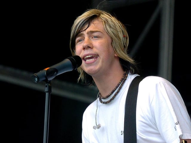 James from Busted on stage at Party in the Park.