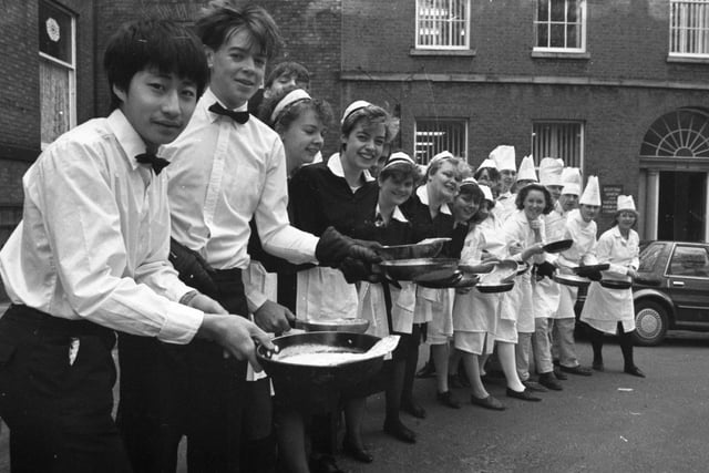 The chef's had a taste of victory as they romped home, leaving the waitresses with faces like lemons. In case you hadn't guessed - it was pancake Tuesday and students from Preston's Tuson College celebrated with a traditional pancake race across Winckley Square, waving frying pans and tossing pancakes. Both teams were confident before the race, but the waitresses couldn't keep up with the charging chefs