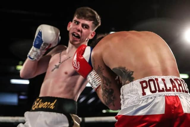 Burnley's super-bantamweight boxer Barney Stokes wins on his debut at Bolton Whites Hotel.