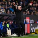 Sean Dyche, Manager of Burnley reacts during the Premier League match between Burnley and Tottenham Hotspur at Turf Moor on February 23, 2022 in Burnley, England.