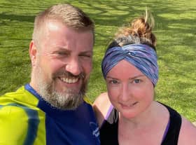 Andy Layfield, who has raised over £2,000 for the Alzheimer's Society in a Lent running challenge, with his partner Bernardine Firminger, who is supporting him by doing a couch to 5k challenge