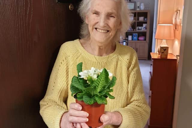 Hyndburn resident, Eva Batty (90) receives her Spring Box