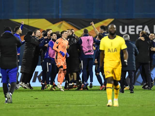 Dynamo Zagreb celebrate knocking Spurs out of the Europa League