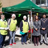 The Mayor and Mayoress of Burnley Coun. Wajid Khan and his wife Anam, arrive ay the 'pop up' shop organised by members of the Mayoress's fundraising committee.