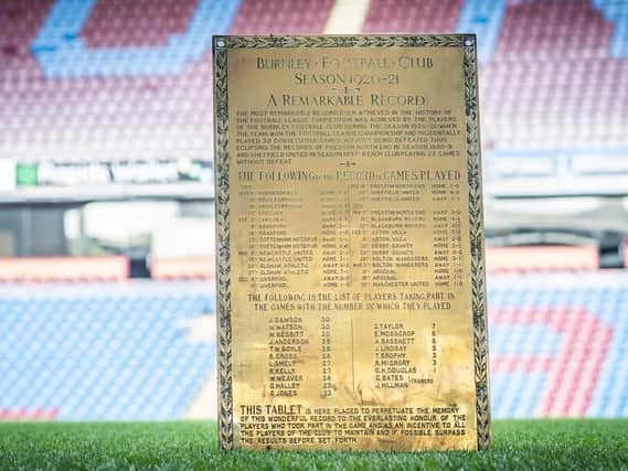 The special plaque to mark Burnleys record breakers
