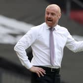 Burnley's English manager Sean Dyche gestures on the touchline during the English Premier League football match between Manchester United and Burnley at Old Trafford in Manchester, north west England, on April 18, 2021.