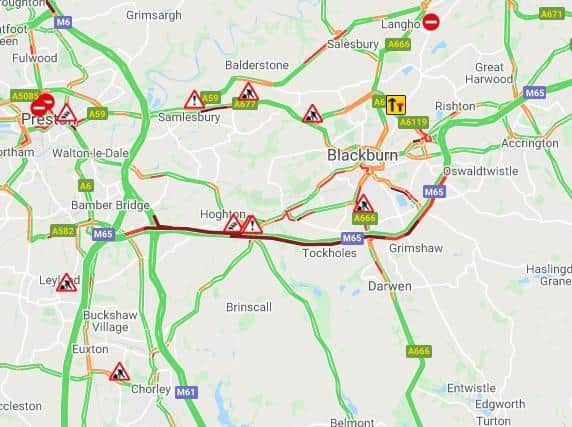 Five miles of congestion was reported on the M65 following a crash. (Credit: AA)