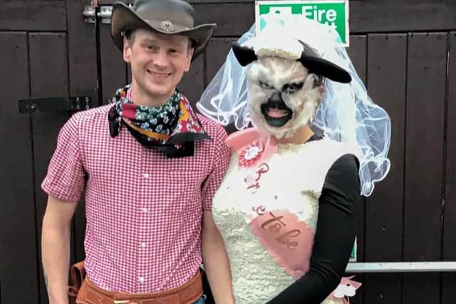 Sweethearts James Cook and Bethany Wolstencroft celebrated joint stag and hen dos in fancy dress attire