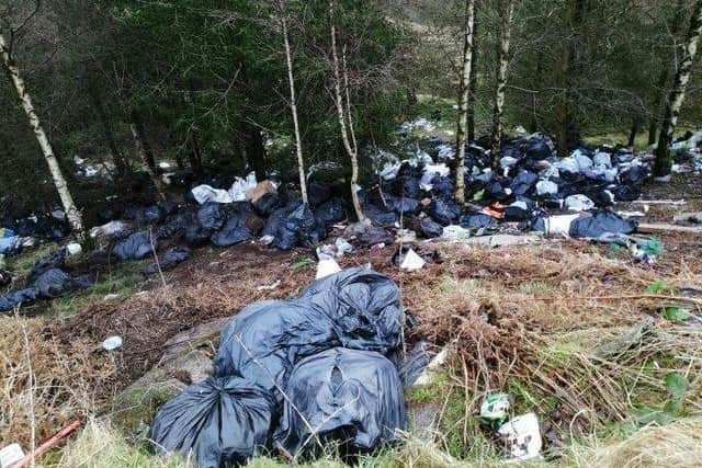 Rubbish previously flytipped off Bacup Road, Cliviger, last year