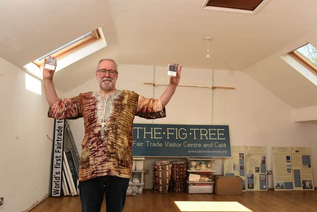 Bruce pictured in the room which will be used for bean to bar chocolate making and a display of Fair Trade exhibits Photo: Neil Cross