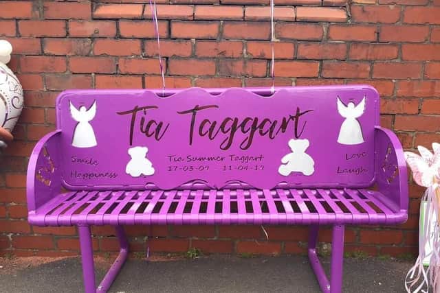 The lovely bench was unveiled last week in memory of Tia Taggart at her primary school, St John's RC in Padiham