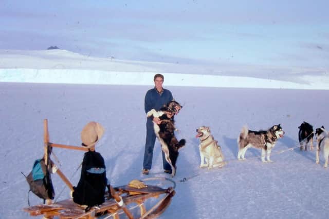 Michael on the sea-ice with the huskies in Antarctica in 1988.
