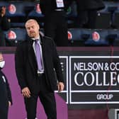Sean Dyche, Manager of Burnley reacts during the Premier League match between Burnley and Liverpool at Turf Moor on May 19, 2021 in Burnley, England.