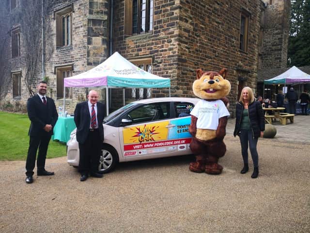 (Left to right): Richard Edmondson, Alderson and Horan Funeral Services; Keith Jackson Whitford, Caravans and the Freemasons; Penny, Pendleside Hospice’s mascot; Helen McVey, Pendleside Hospice Chief Executive.