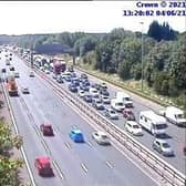 A lane was closed on the M6 northbound near Preston following a collision. (Credit: Highways England)
