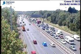 A lane was closed on the M6 northbound near Preston following a collision. (Credit: Highways England)