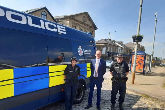 Police and Crime Commissioner Andrew Snowden joined neighbourhood officers PC Lorna Baldwin and PC Mark Dibbs on the operation in Brierfield and surrounding areas