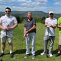 (Left to right) Jason Shaw and Amanda Speight (CFE Lighting), Carl Garnett (Sugden) and David Clews (CFE Lighting) at the Pendleside Hospice charity golf day