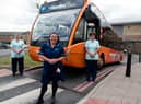 (Left to right) Health care assistant Christina Walls, midwife Rachel Magee-Thorpe and maternity support worker Diane Townsend at Burnley General Teaching Hospital with The Burnley Bus Company’s ‘Burnley Heroes’ bus.