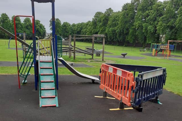 Safety barriers have been placed around the damaged equipment which is now out of use for youngsters