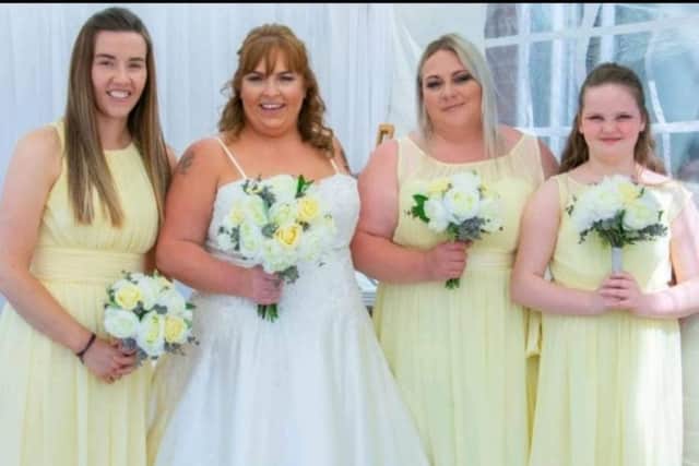 Sam with her bridesmaids, Sam, Vicky and Lucy