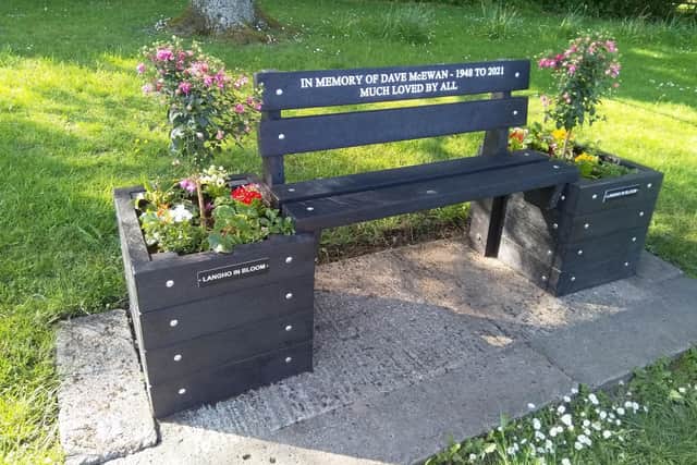 The memorial bench and beautiful plantars in memory of Dave McEwan