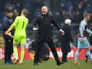 Sean Dyche, Manager of Burnley celebrates after the Premier League match between Burnley and Everton at Turf Moor on March 3, 2018 in Burnley, England.