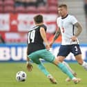 Kieran Trippier of England controls the ball during the international friendly match between England and Austria at Riverside Stadium on June 02, 2021 in Middlesbrough, England.