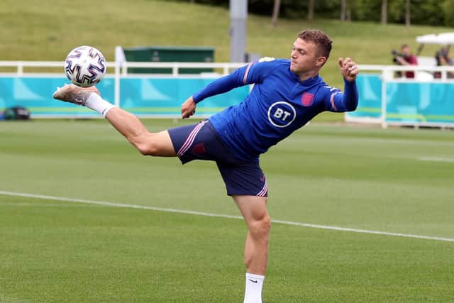 Kieran Trippier during an England training session at St George's Park on June 10, 2021 in Burton upon Trent, England.