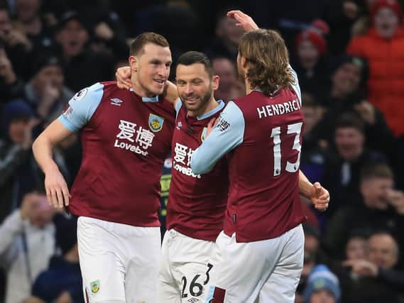 Chris Wood celebrates his opener against Spurs in March 2020