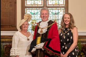 The Mayor and Mayoress of Burnley Coun.. Mark Townsend and his wife Kerry with their daughter Rosie who is acting as consort
(photo by Maureen Nieve )
