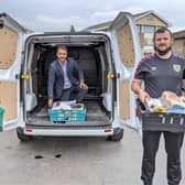 From left: Foodbank delivery driver, Josh Dunne; Burnley FC in the Community partnerships executive Ben Bottomley and foodbank warehouse and distribution coordinator, Nathan Norris