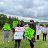 Amelia Womack, (right) deputy leader of the Green Party with protestor Leanne Cregg and other residents, at the Clifton Street rec
