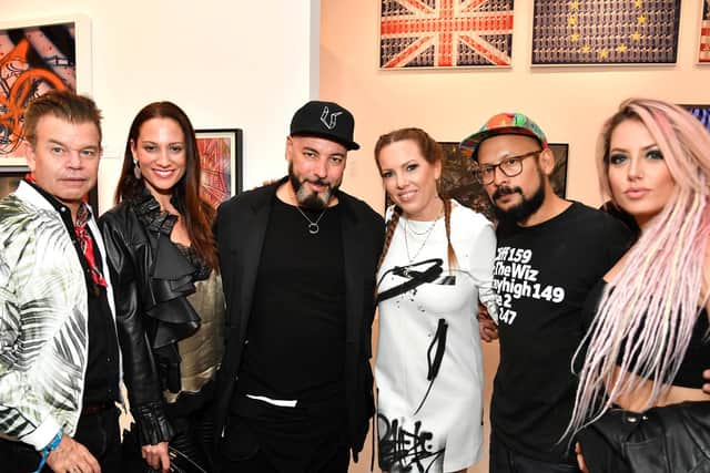 Paul Oakenfold, Phoebe St. Germain Fellows, Roger Sanchez, Allison Freidin, Alan Ket and Kristen Knight attend the opening of the Museum of Graffiti on December 04, 2019 in Miami, Florida.