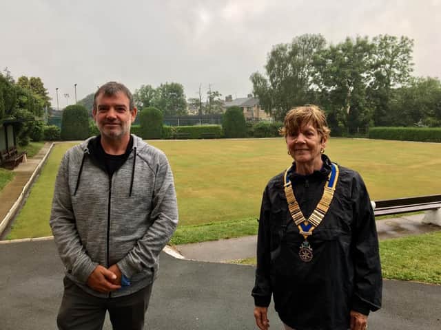 Simon O'Rourke with new Ribblesdale Rotary Club president Liz McGinley