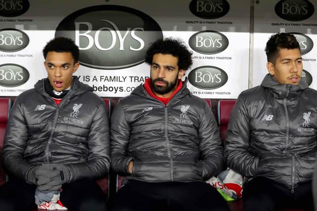 Liverpool stars Trent Alexander-Arnold, Mo Salah and Roberto Firmino